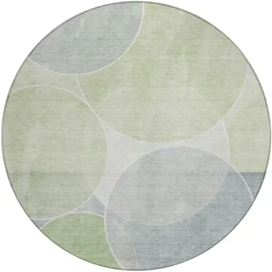 8' Mint Green And Green Round Geometric Washable Indoor Outdoor Area Rug Photo 2