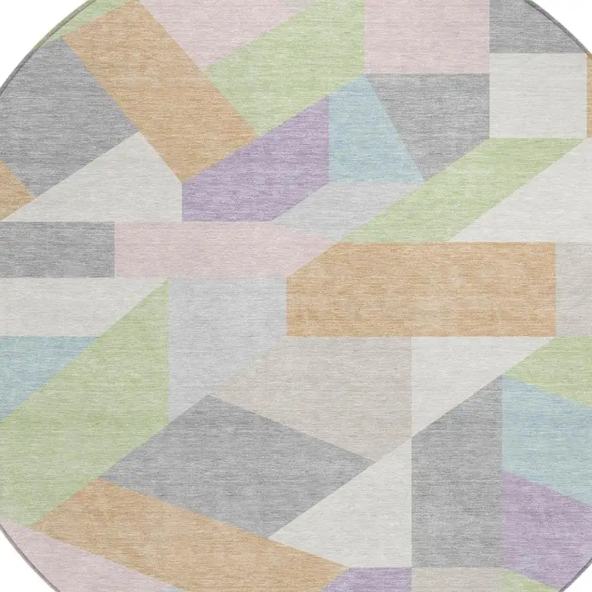8' Mint Green And Green Round Geometric Washable Indoor Outdoor Area Rug Photo 2