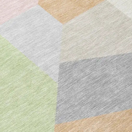 8' Mint Green And Green Round Geometric Washable Indoor Outdoor Area Rug Photo 5