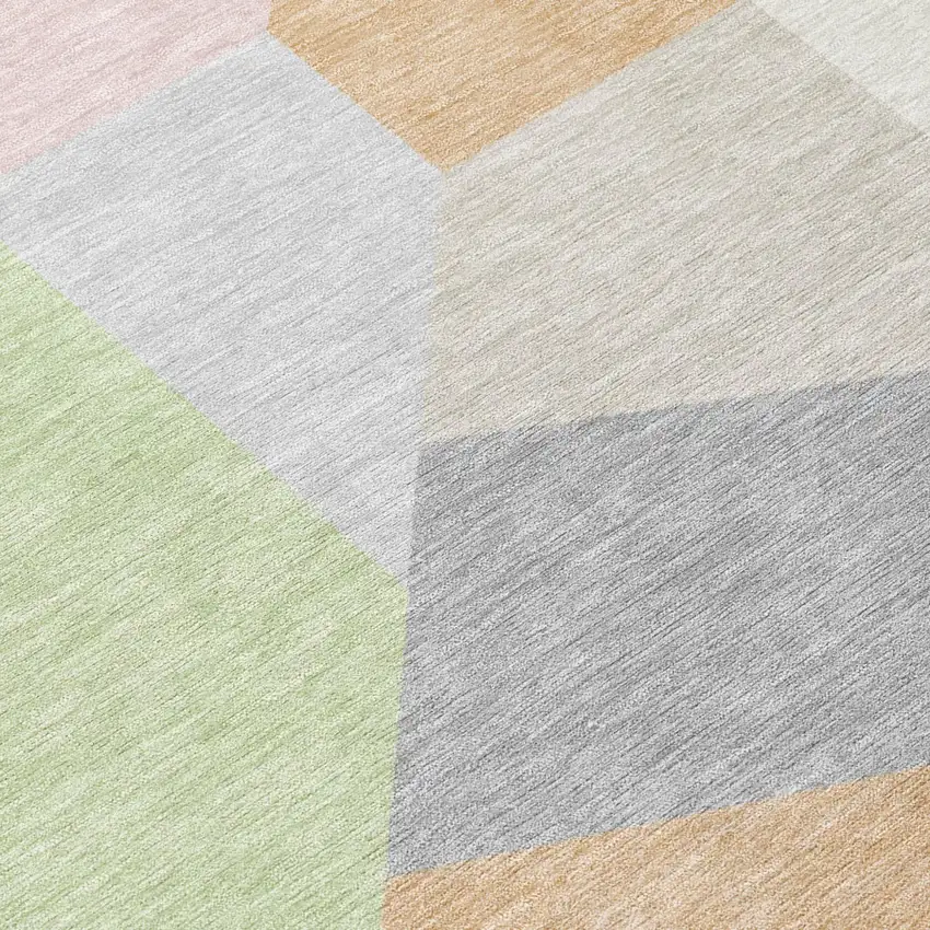 8' Mint Green And Green Round Geometric Washable Indoor Outdoor Area Rug Photo 5