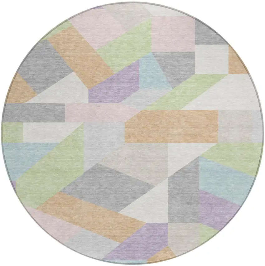 8' Mint Green And Green Round Geometric Washable Indoor Outdoor Area Rug Photo 1