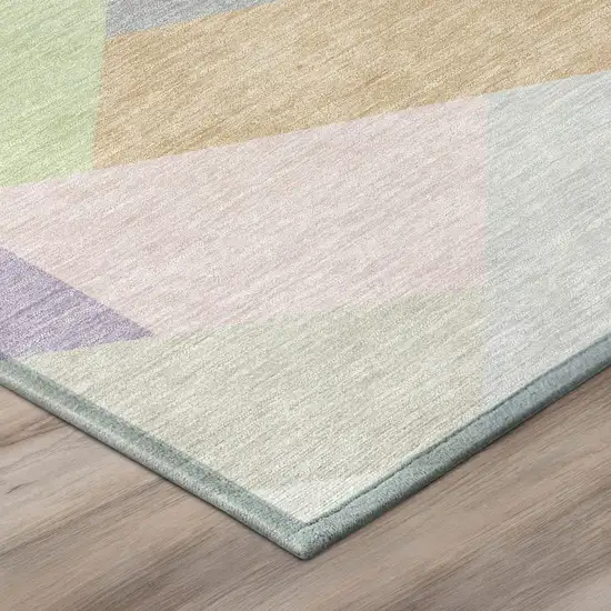 8' Mint Green And Green Round Geometric Washable Indoor Outdoor Area Rug Photo 4