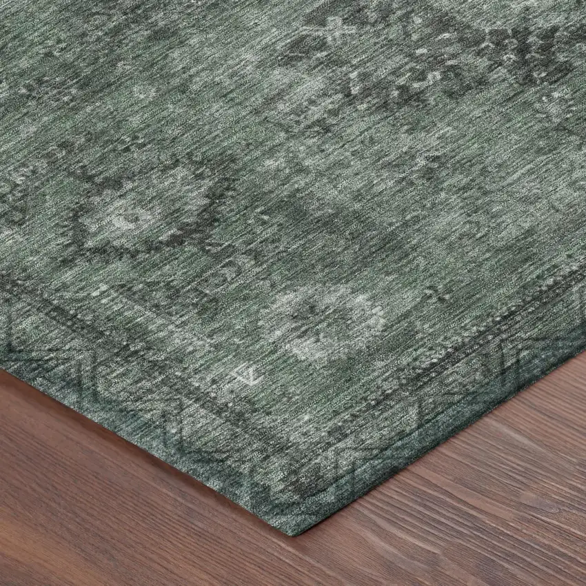8' Mint Green And Green Round Oriental Washable Indoor Outdoor Area Rug Photo 3