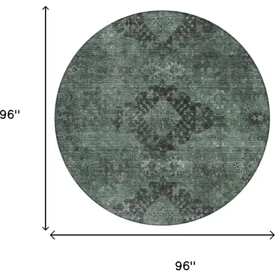 8' Mint Green And Green Round Oriental Washable Indoor Outdoor Area Rug Photo 5