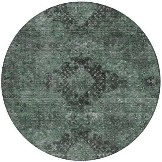 8' Mint Green And Green Round Oriental Washable Indoor Outdoor Area Rug Photo 2