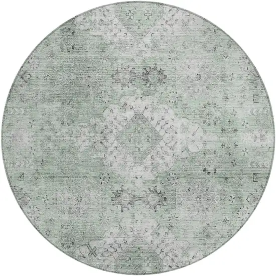 8' Mint Green And Green Round Oriental Washable Indoor Outdoor Area Rug Photo 2