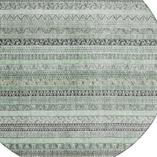 8' Mint Green And Green Round Striped Washable Indoor Outdoor Area Rug Photo 3