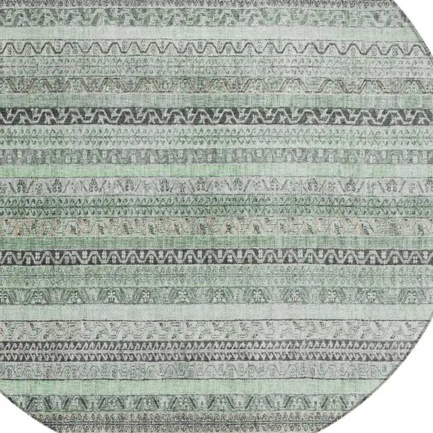 8' Mint Green And Green Round Striped Washable Indoor Outdoor Area Rug Photo 3