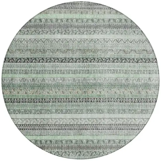 8' Mint Green And Green Round Striped Washable Indoor Outdoor Area Rug Photo 4