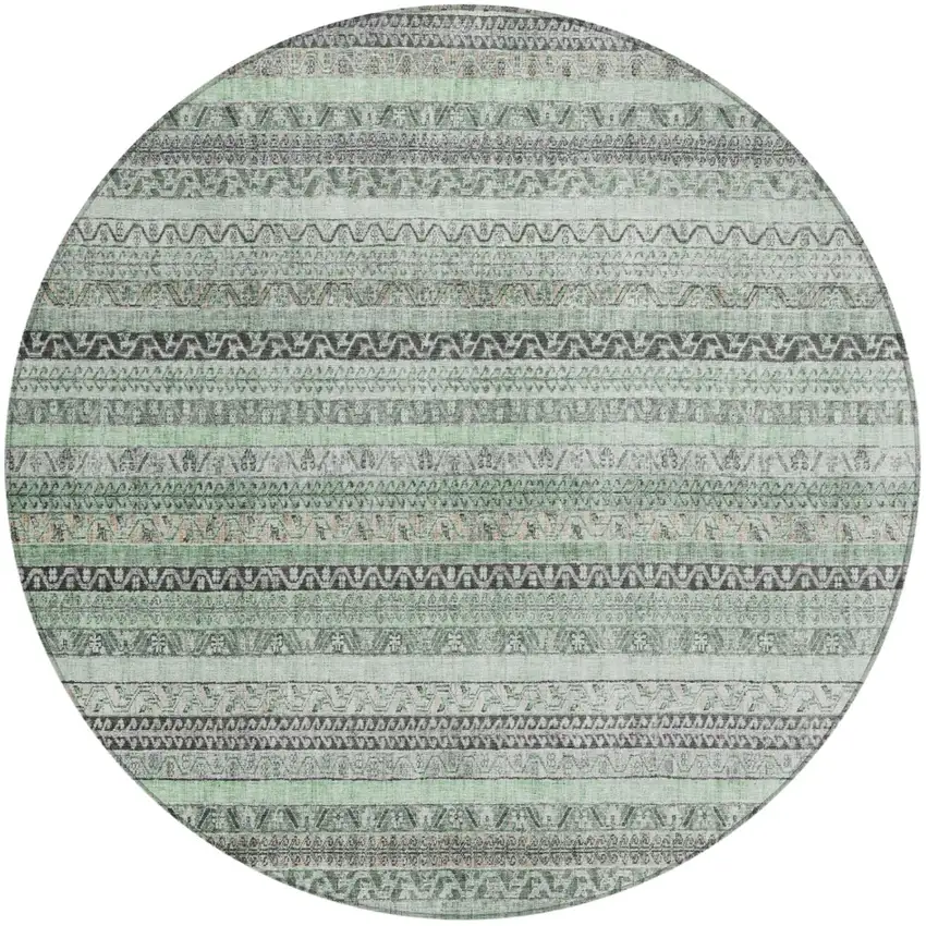 8' Mint Green And Green Round Striped Washable Indoor Outdoor Area Rug Photo 2