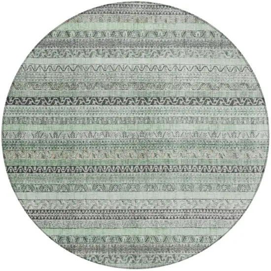 8' Mint Green And Green Round Striped Washable Indoor Outdoor Area Rug Photo 2