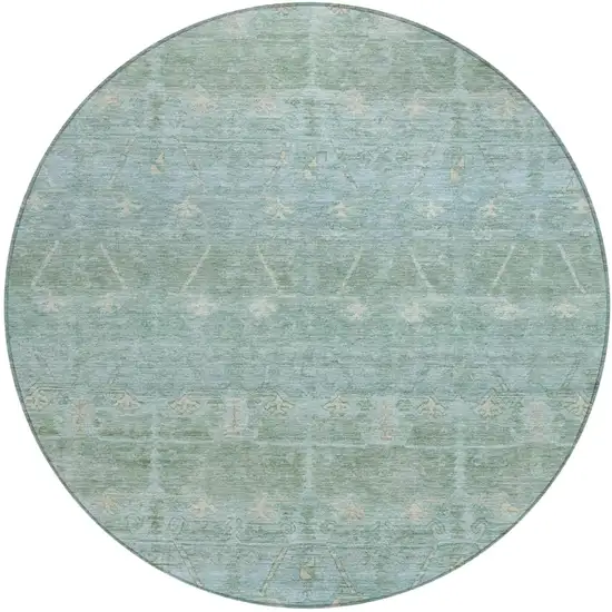 8' Mint Green And Green Round Tribal Washable Indoor Outdoor Area Rug Photo 2