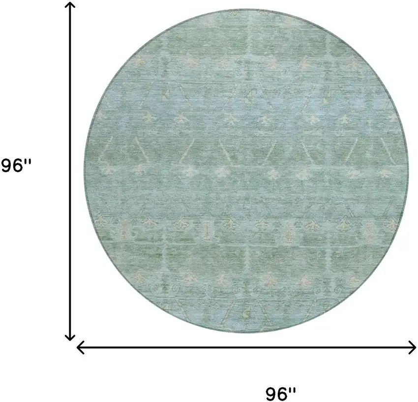 8' Mint Green And Green Round Tribal Washable Indoor Outdoor Area Rug Photo 7