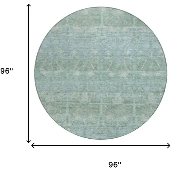 8' Mint Green And Green Round Tribal Washable Indoor Outdoor Area Rug Photo 7