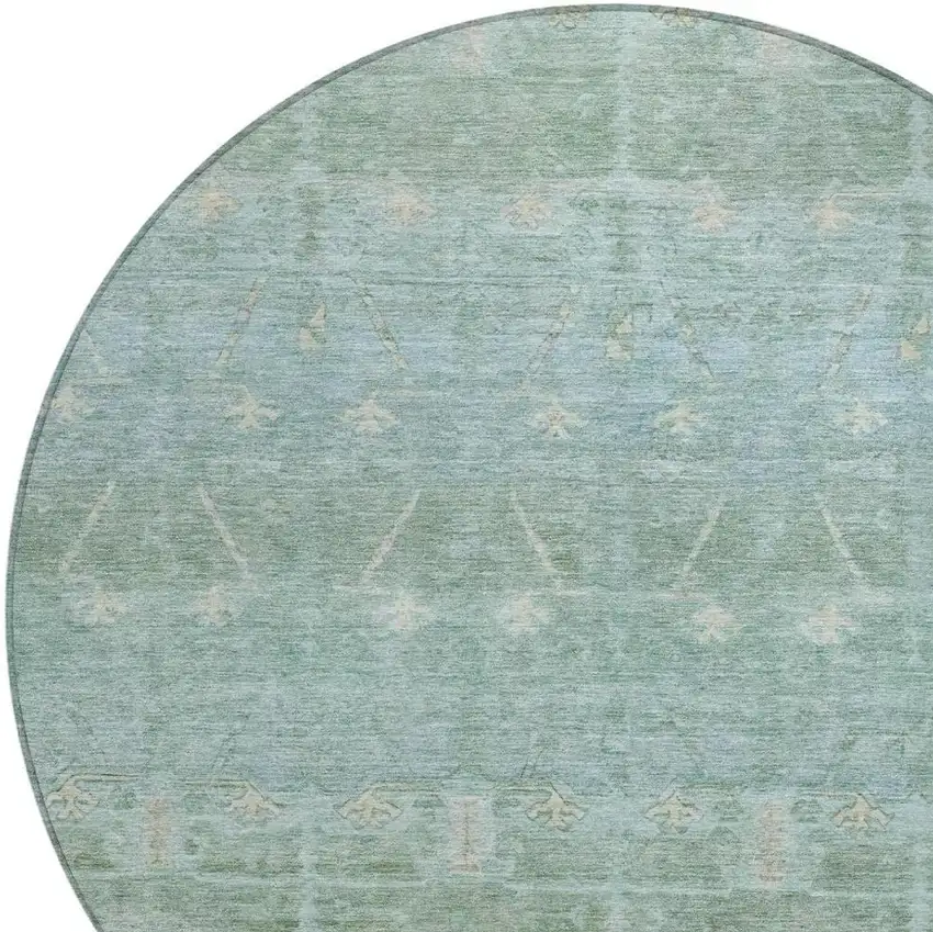 8' Mint Green And Green Round Tribal Washable Indoor Outdoor Area Rug Photo 3