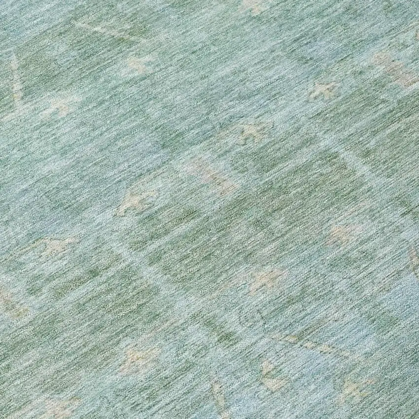 8' Mint Green And Green Round Tribal Washable Indoor Outdoor Area Rug Photo 6