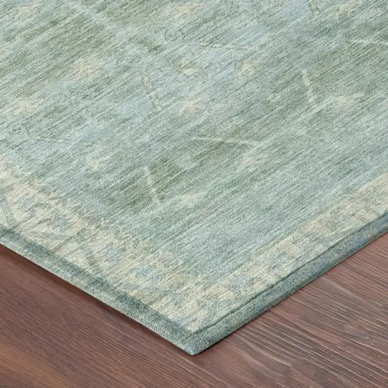 8' Mint Green And Green Round Tribal Washable Indoor Outdoor Area Rug Photo 5