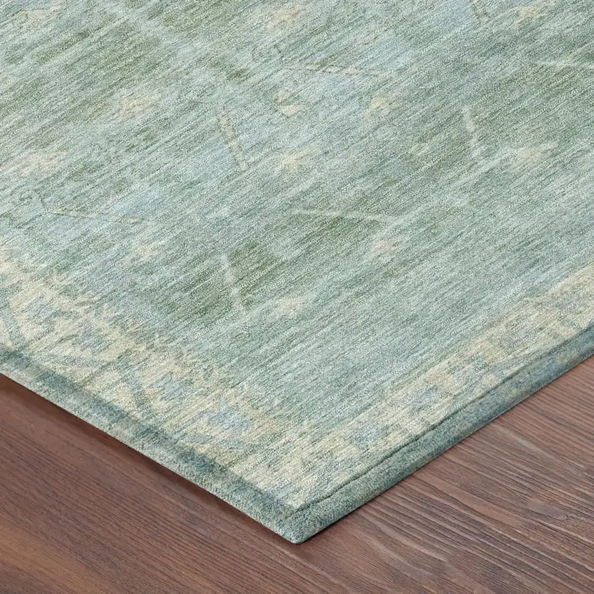 8' Mint Green And Green Round Tribal Washable Indoor Outdoor Area Rug Photo 5