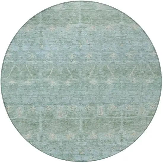 8' Mint Green And Green Round Tribal Washable Indoor Outdoor Area Rug Photo 4