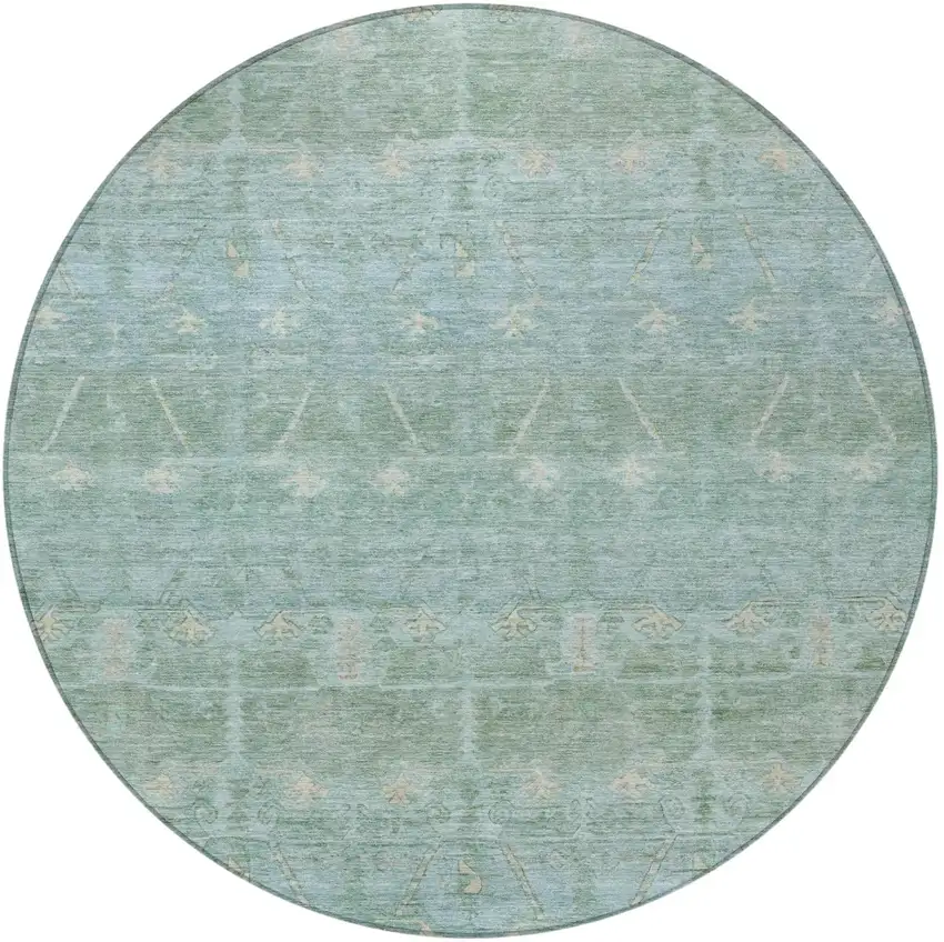 8' Mint Green And Green Round Tribal Washable Indoor Outdoor Area Rug Photo 4