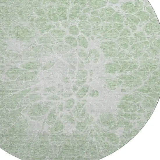 8' Mint Green And Ivory Abstract Washable Round Rug With UV Protection Photo 3