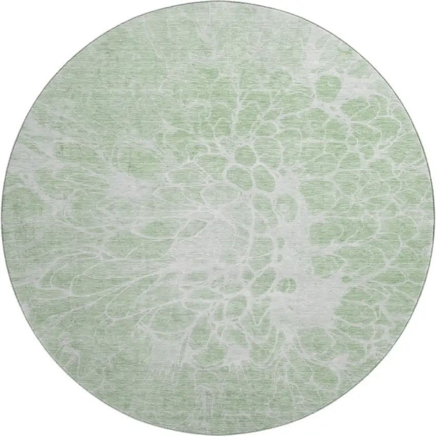 8' Mint Green And Ivory Abstract Washable Round Rug With UV Protection Photo 1