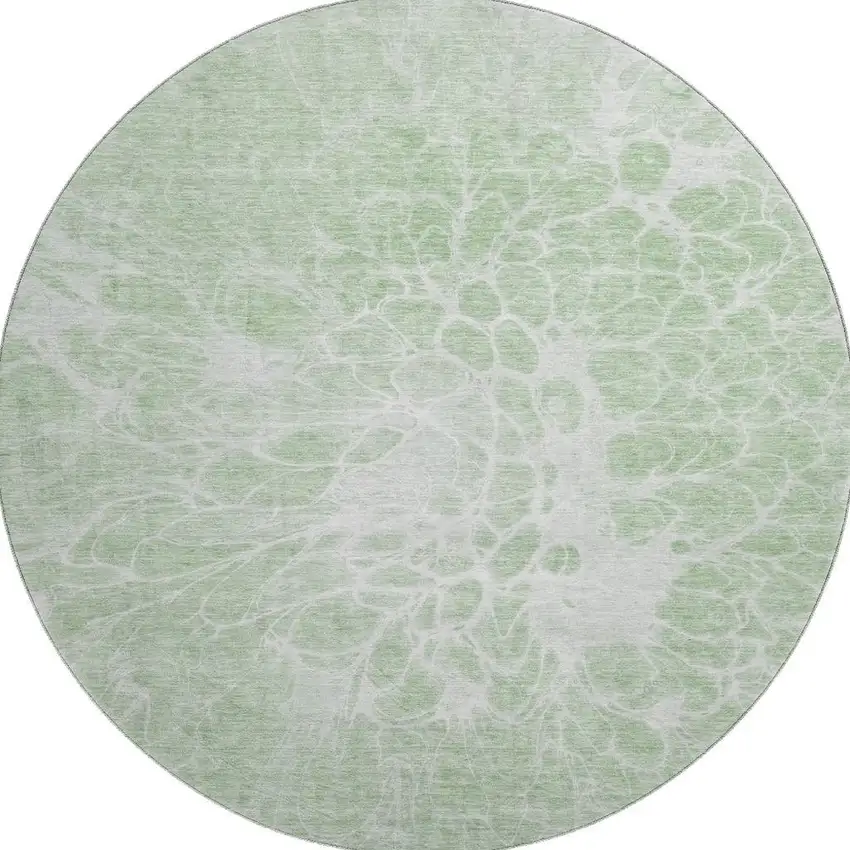 8' Mint Green And Ivory Abstract Washable Round Rug With UV Protection Photo 4