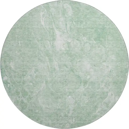 8' Mint Green And Ivory Abstract Washable Round Rug With UV Protection Photo 1