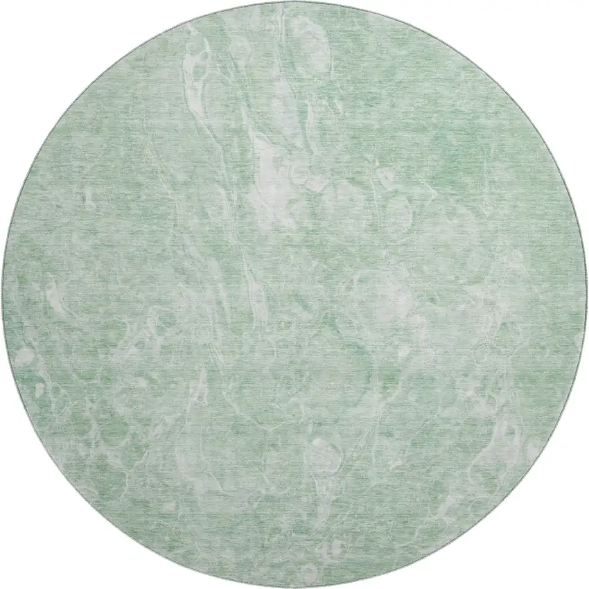 8' Mint Green And Ivory Abstract Washable Round Rug With UV Protection Photo 1