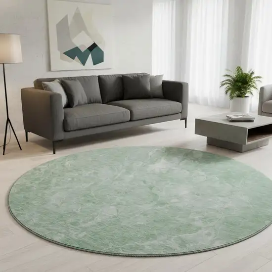 8' Mint Green And Ivory Abstract Washable Round Rug With UV Protection Photo 2