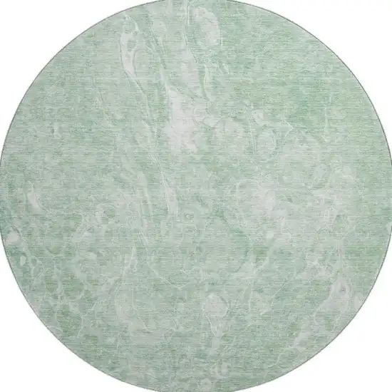 8' Mint Green And Ivory Abstract Washable Round Rug With UV Protection Photo 4