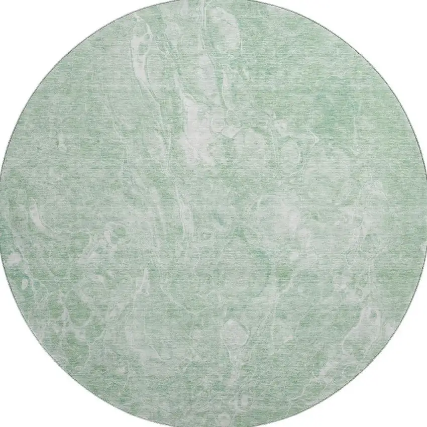 8' Mint Green And Ivory Abstract Washable Round Rug With UV Protection Photo 4