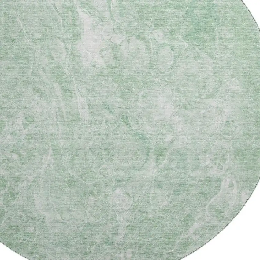 8' Mint Green And Ivory Abstract Washable Round Rug With UV Protection Photo 3
