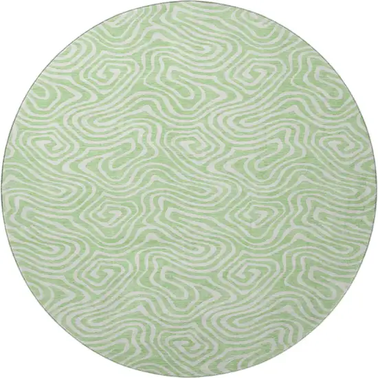 8' Mint Green And Ivory Abstract Washable Round Rug With UV Protection Photo 2