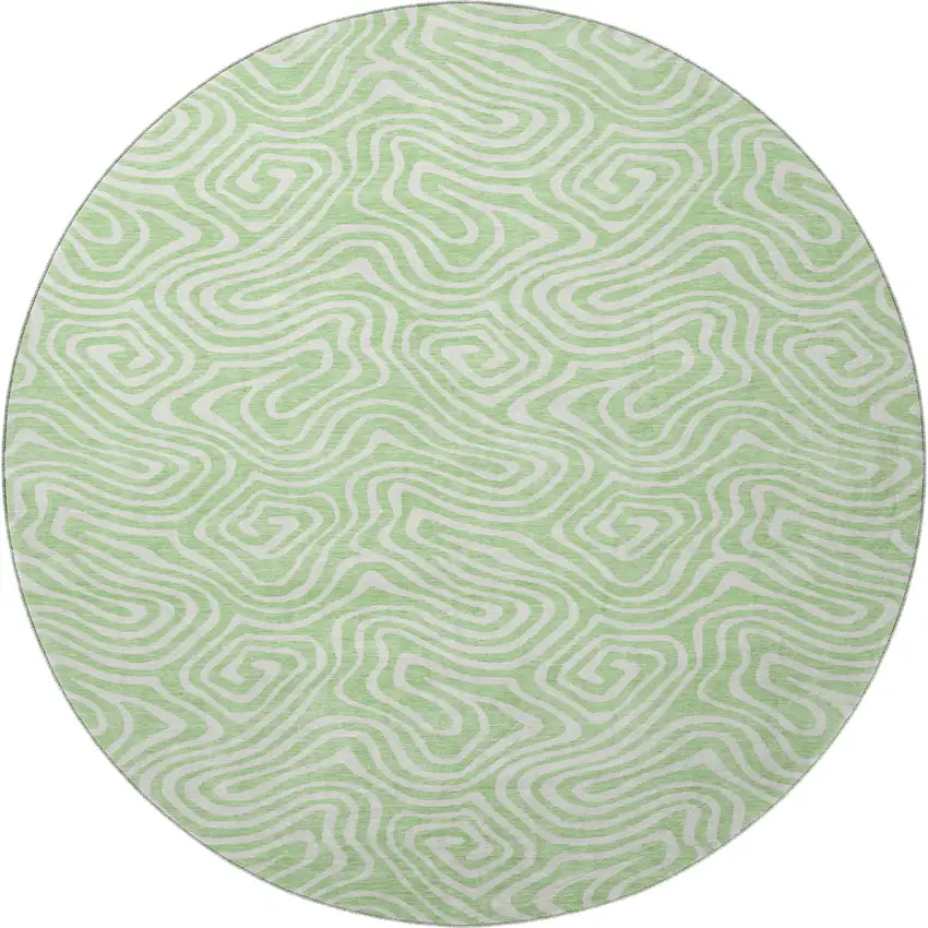 8' Mint Green And Ivory Abstract Washable Round Rug With UV Protection Photo 2