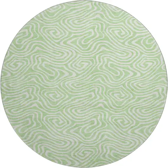8' Mint Green And Ivory Abstract Washable Round Rug With UV Protection Photo 1