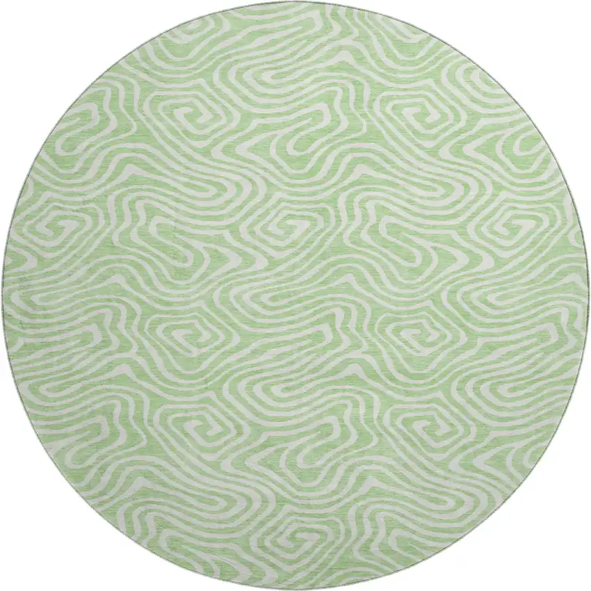 8' Mint Green And Ivory Abstract Washable Round Rug With UV Protection Photo 1