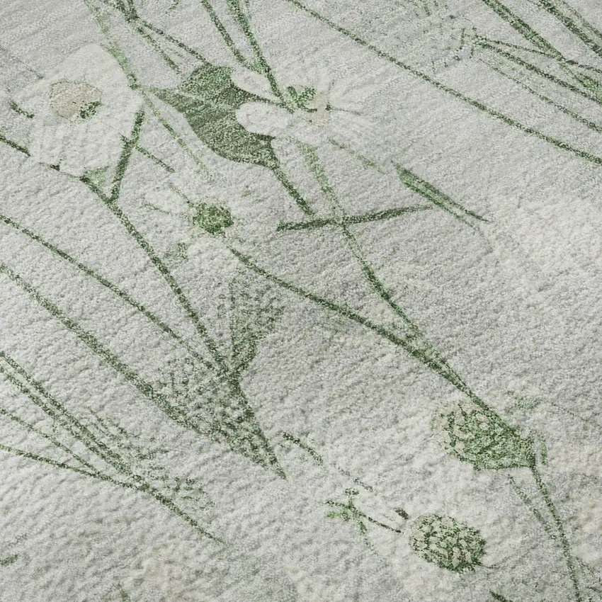 8' Mint Green And Ivory Floral Washable Area Rug With UV Protection Photo 9