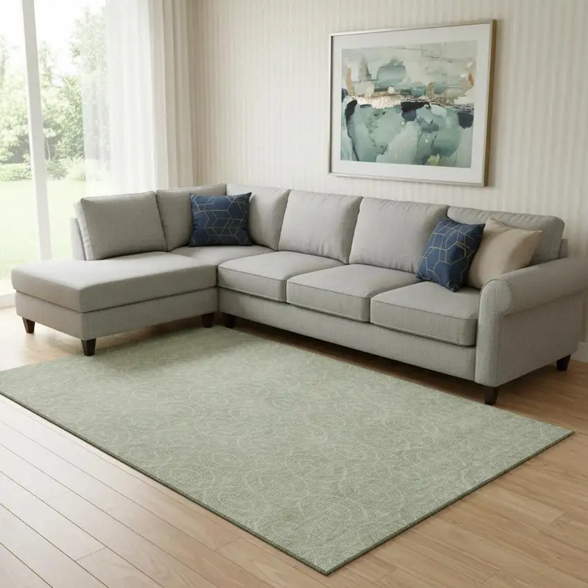 8' Mint Green And Ivory Geometric Washable Area Rug With UV Protection Photo 2