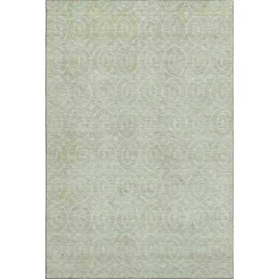 8' Mint Green And Ivory Geometric Washable Area Rug With UV Protection Photo 1