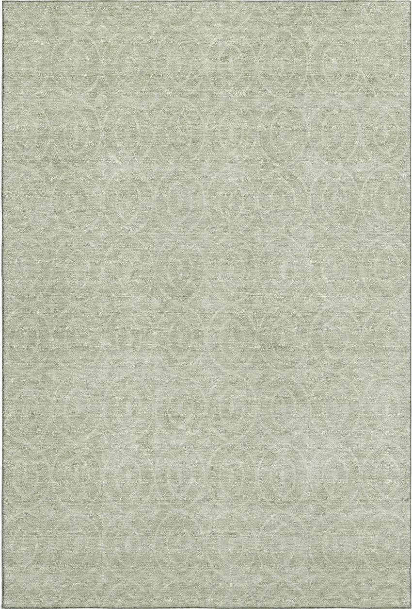 8' Mint Green And Ivory Geometric Washable Area Rug With UV Protection Photo 1