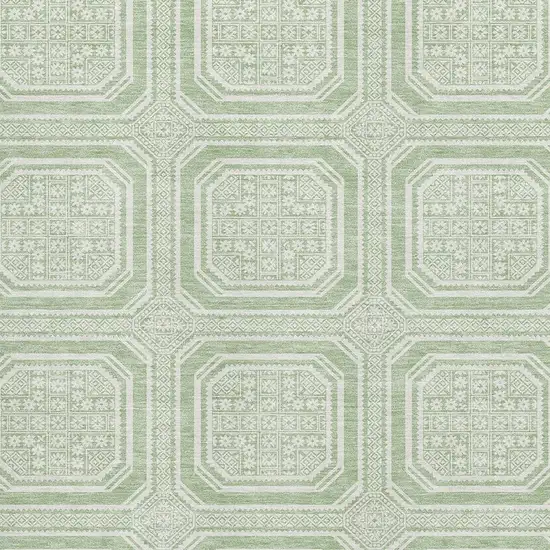 8' Mint Green And Ivory Geometric Washable Area Rug With UV Protection Photo 2