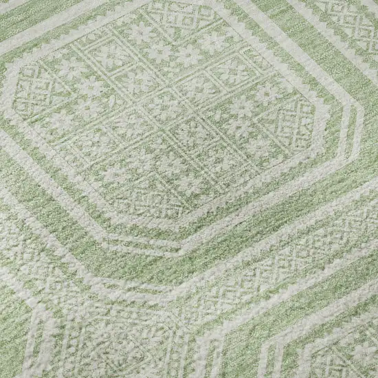 8' Mint Green And Ivory Geometric Washable Area Rug With UV Protection Photo 9