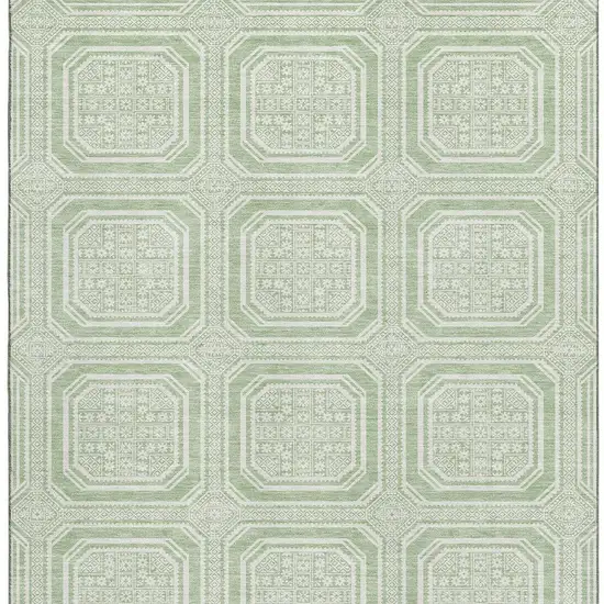 8' Mint Green And Ivory Geometric Washable Area Rug With UV Protection Photo 3