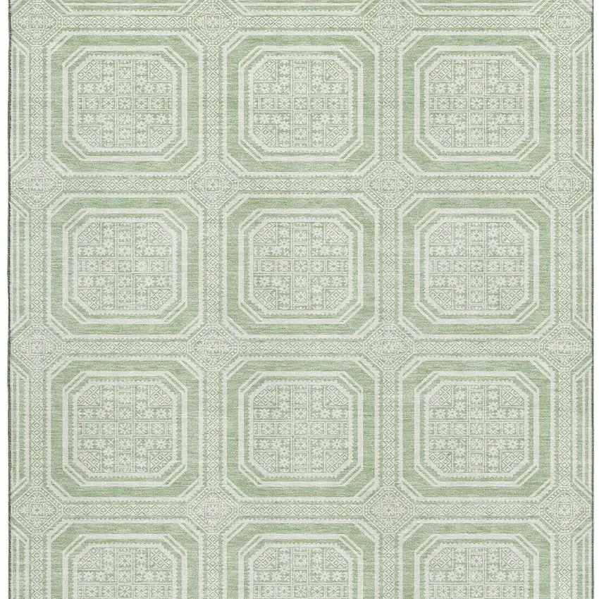 8' Mint Green And Ivory Geometric Washable Area Rug With UV Protection Photo 3