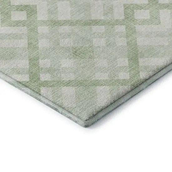 8' Mint Green And Ivory Geometric Washable Round Rug With UV Protection Photo 7