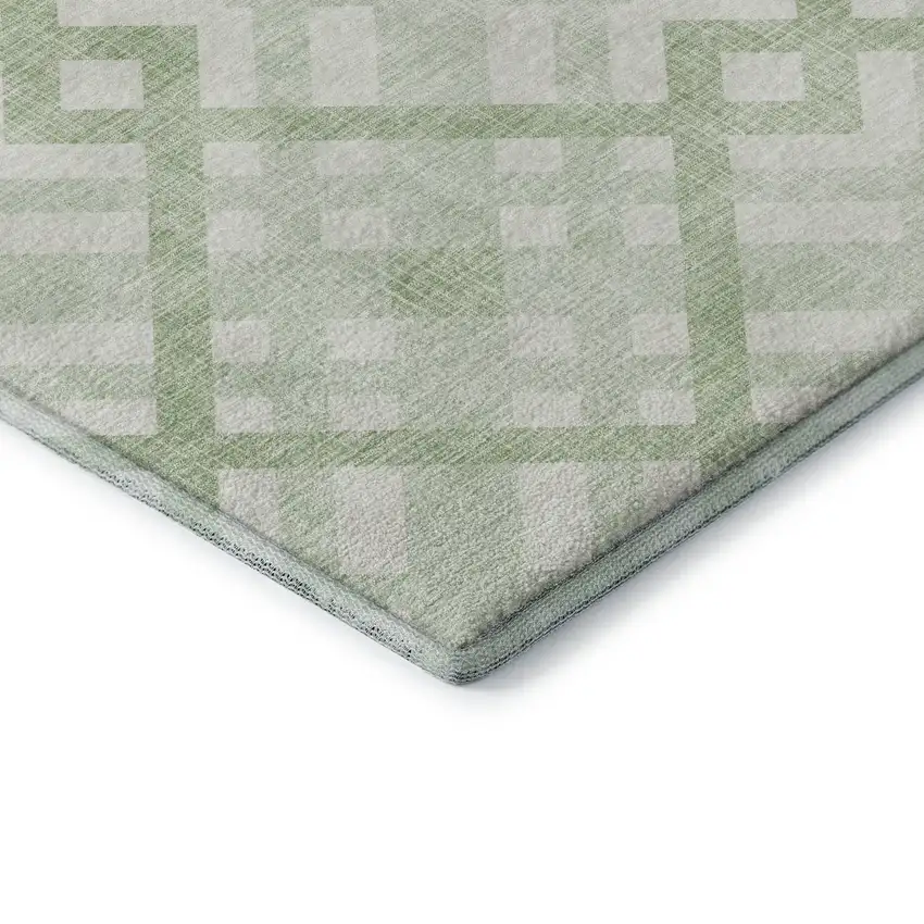 8' Mint Green And Ivory Geometric Washable Round Rug With UV Protection Photo 7