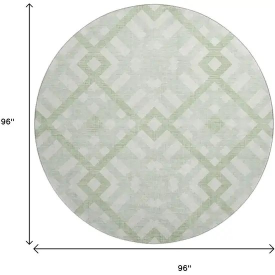 8' Mint Green And Ivory Geometric Washable Round Rug With UV Protection Photo 3