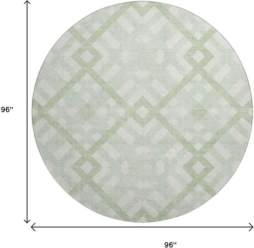 8' Mint Green And Ivory Geometric Washable Round Rug With UV Protection Photo 3