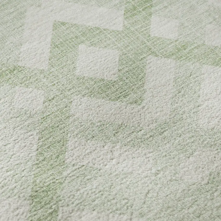 8' Mint Green And Ivory Geometric Washable Round Rug With UV Protection Photo 9